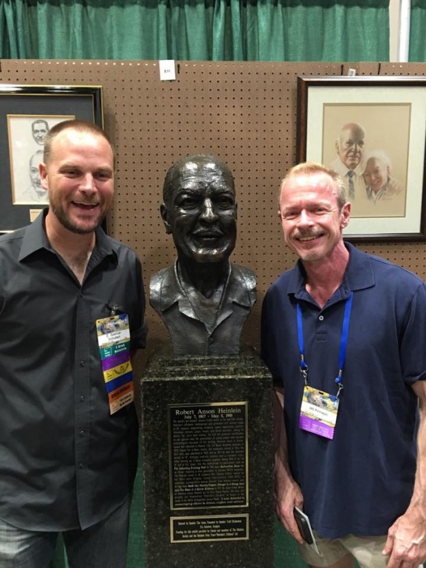 Artist E. Spencer Schubert and me with Heinlein bust